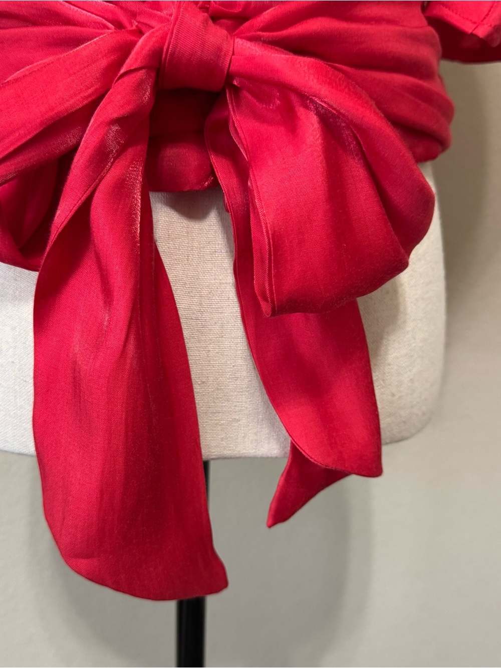 CIEBON | Farrah Shimmer Satin Red Puff Sleeve Shirt Blouse XS NWT - Picture 8 of 16